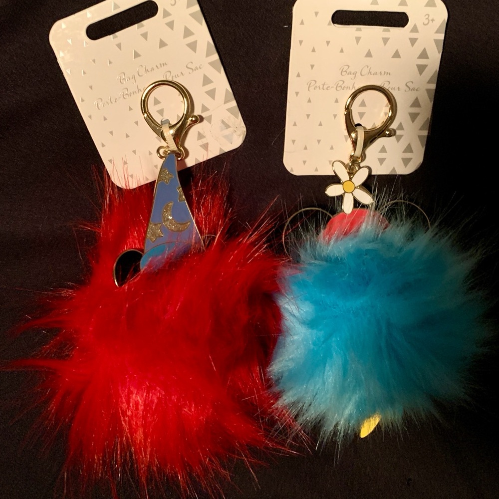 Disney Sorcerer Mickey & Minnie Red and Blue Fluffy Bag Charms